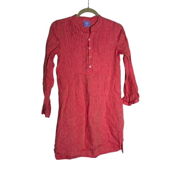 Pine Cone Hill Fine Linens 100% Linen Pink Long Sleeve Henley Button Shirt Dress - Picture 1 of 5